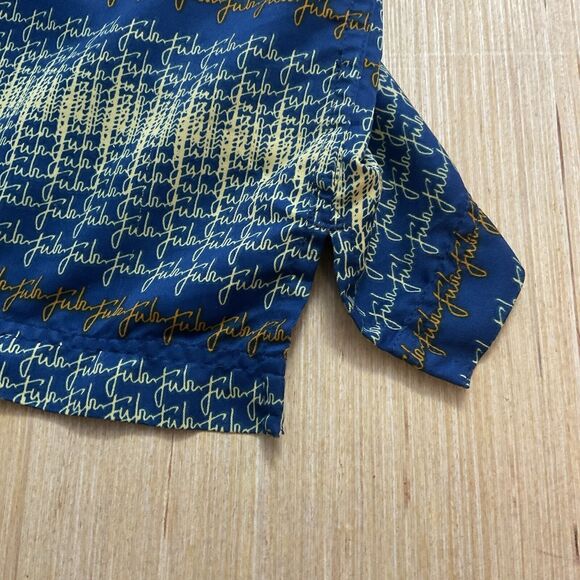 Fubu Shirt Mens Y2K XL Blue Yellow Orange Button Up Fubu Print Short Sleeve - Picture 5 of 8